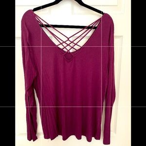 Maroon long sleeve top with criss cross